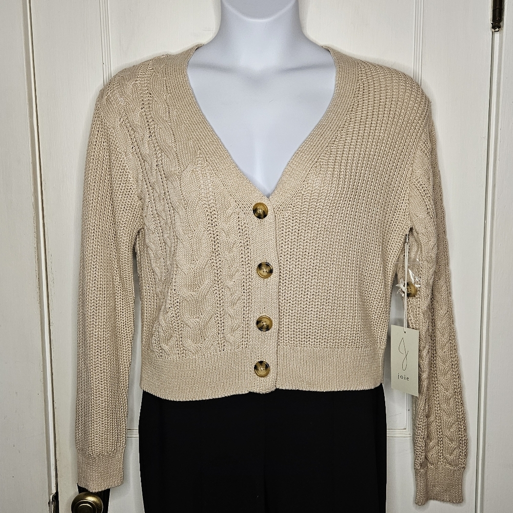 NWT Joie Cable Knit Shaker Women's Cardigan Sweater In Cream - Size Large